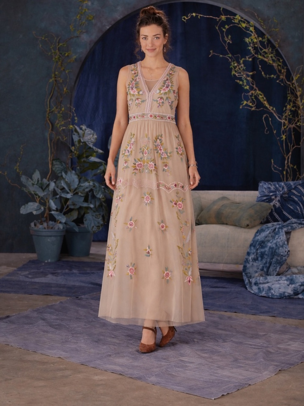 Sundance Passion of the Gale Embroidered Floral Mesh Sheer Overlay Size X Small